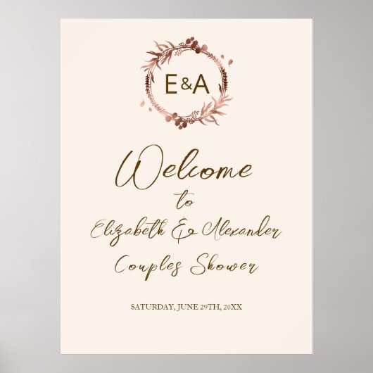 Monogram Koppel Bruiloft Welkom Bord Poster (Voorkant)