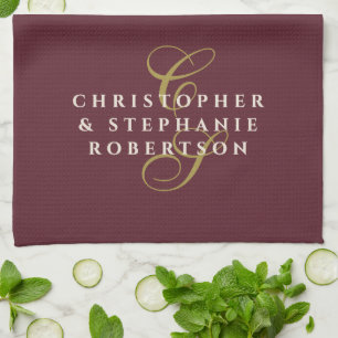 Monogram Koppel Burgundy Goud Crème Minimalistisch Theedoek