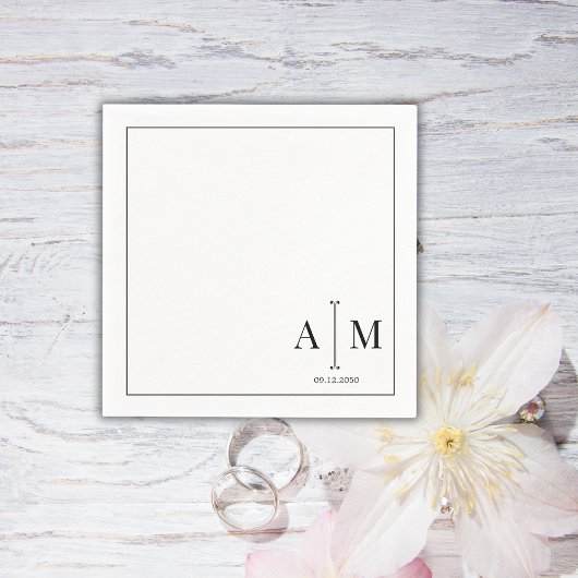 Monogram Koppel Datum Eenvoudige Rand Trouw Servet