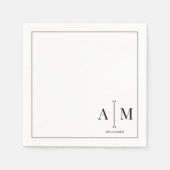 Monogram Koppel Datum Eenvoudige Rand Trouw Servet (Voorkant)