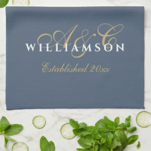 Monogram Koppel Gesticht Jaar Blauw Goud Wit Minim Theedoek