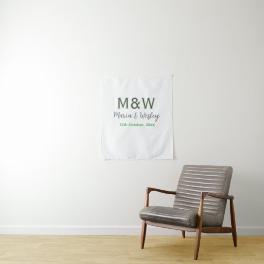 Monogram koppel grijs groen modern romantisch date wandkleed (In situ)