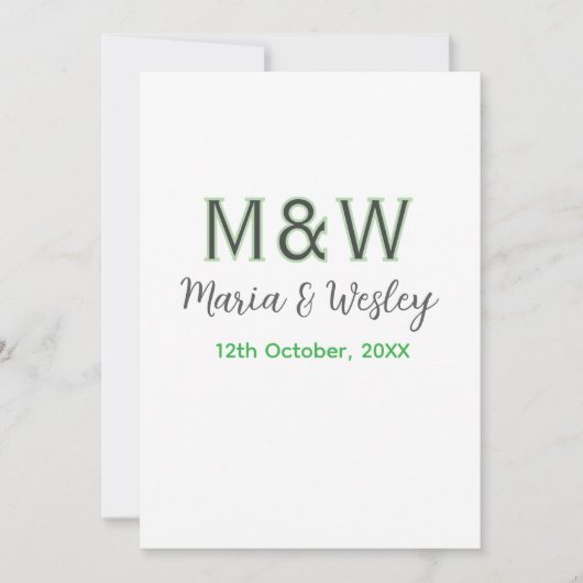Monogram koppel grijs groen modern romantische dat kaart (Voorkant)