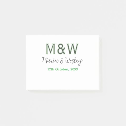 Monogram koppel grijs groen modern romantische dat post-it® notes (Voorkant)