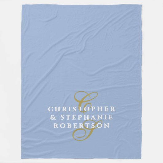 Monogram Koppel Minimalistisch Blauw Goud Wit Chic Fleece Deken (Voorkant)
