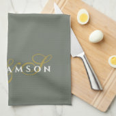 Monogram Koppel Minimalistisch Olijfgroen Goud Wit Theedoek (Quarter Fold)