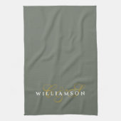 Monogram Koppel Minimalistisch Olijfgroen Goud Wit Theedoek (Verticaal)