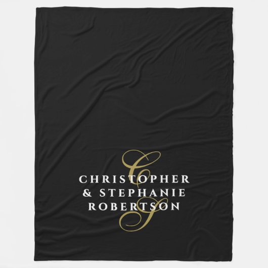 Monogram Koppel Minimalistisch Zwart Goud Wit Chic Fleece Deken (Voorkant)