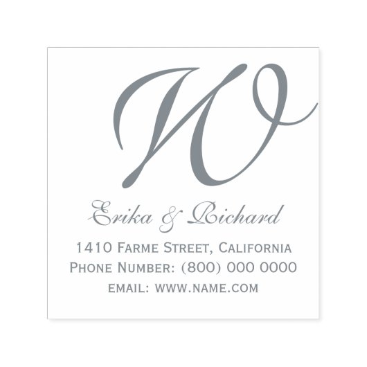 Monogram koppel naam & adres grijs zelfinktende stempel (Design)