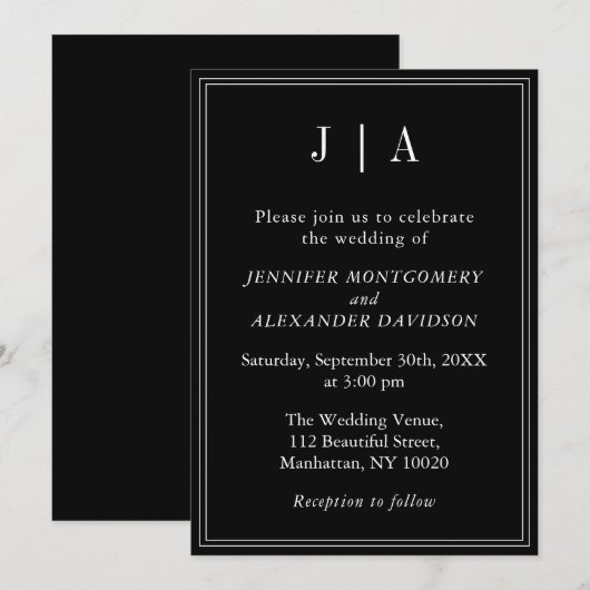 Monogram Koppel Naam Modern Eenvoudig Zwart-Wit Kaart (Voorkant / Achterkant)