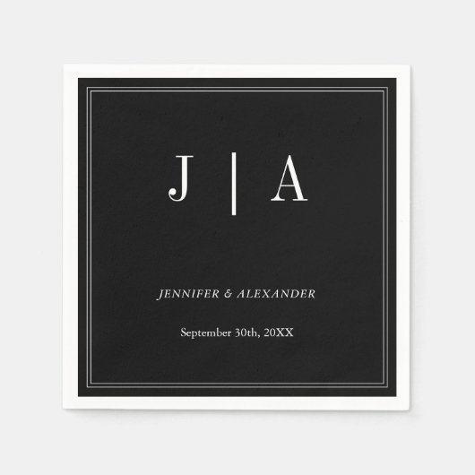 Monogram Koppel Naam Modern Eenvoudig Zwart-Wit Servet (Voorkant)