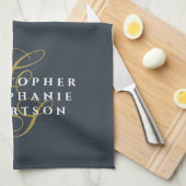 Monogram Koppel Navy Blauwe Goud Witte Minimalisti Theedoek (Quarter Fold)