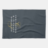 Monogram Koppel Navy Blauwe Goud Witte Minimalisti Theedoek (Horizontaal)