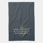 Monogram Koppel Navy Blauwe Goud Witte Minimalisti Theedoek (Verticaal)