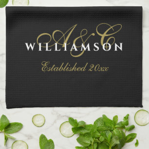 Monogram Koppel Oprichtingsjaar Zwart Goud Wit Min Theedoek