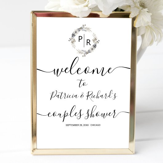 Monogram Koppel Shower Welkom Bord Schuimbord Poster