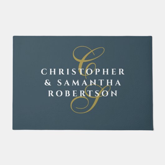 Monogram Koppel Turkoois Goud Wit Minimalistisch  Deurmat (Voorkant)