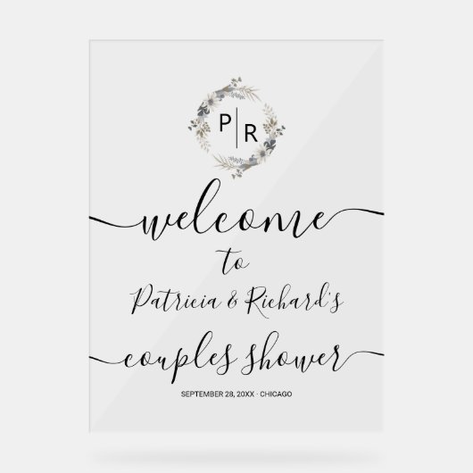 Monogram Koppels Douche Welkomstbord Acryl Bord (Voorkant)