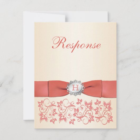 Monogram Koraal Champagne Bloem Bruiloft RSVP Kaartje (Voorkant)