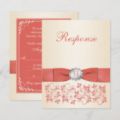 Monogram Koraal Champagne Bloem Bruiloft RSVP Kaartje (Voorkant / Achterkant)