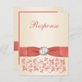 Monogram Koraal Champagne Bloemen Bruiloft RSVP (Voorkant / Achterkant)