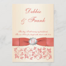 Monogram Koraal Champagne Floral bruiloft uitnodig