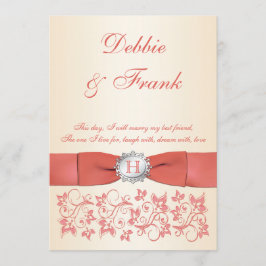 Monogram Koraal Champagne Floral bruiloft uitnodig Kaart