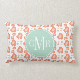 Monogram Koraal en Aqua Leopard Print Kussen