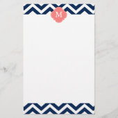 Monogram koraal en blauw Zigzags Briefpapier (Voorkant)