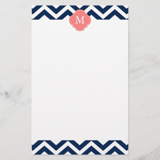 Monogram koraal en blauw Zigzags Briefpapier (Voorkant)