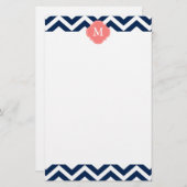Monogram koraal en blauw Zigzags Briefpapier (Voorkant / Achterkant)