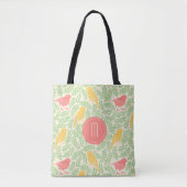 Monogram koraal- en goudvogels tote bag (Voorkant)