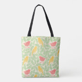 Monogram koraal- en goudvogels tote bag (Achterkant)