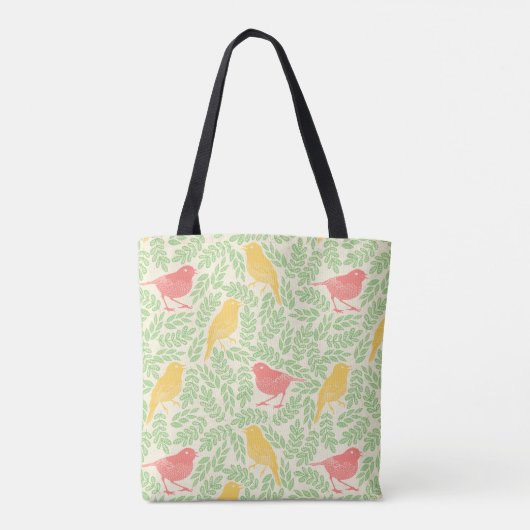 Monogram koraal- en goudvogels tote bag (Achterkant)