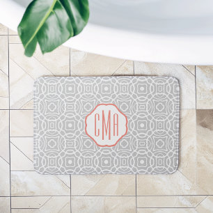 Monogram koraal en grijs Quatrefoil Badmat