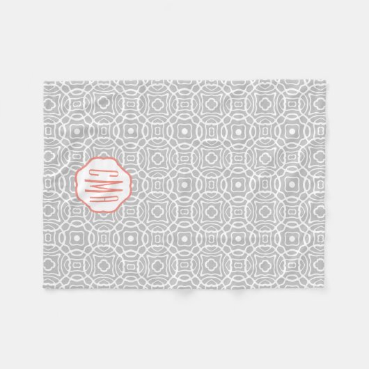 Monogram koraal en grijs Quatrefoil Fleece Deken (Voorkant (Horizontaal))