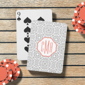 Monogram koraal en grijs Quatrefoil Pokerkaarten