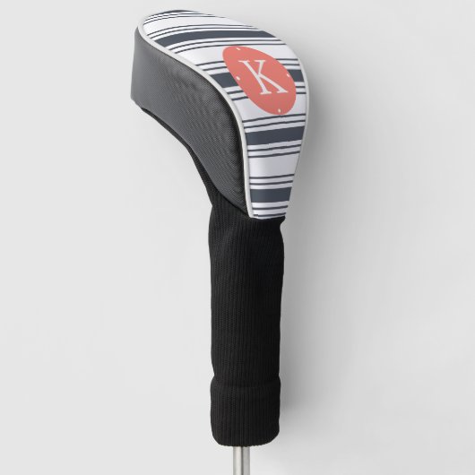 Monogram koraal en marinemonogram golfheadcover (Schuin)