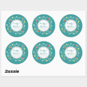 Monogram Koraal en Mint Modern Garland Ronde Sticker (Vel)