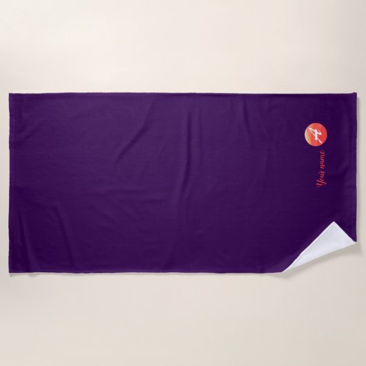 Monogram koraal golvende letter A paarse strandlak Strandlaken (Voorkant)