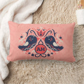 Monogram Koraal Marine Blauw Folk Art Vogels Bloem Kussen (Deken)