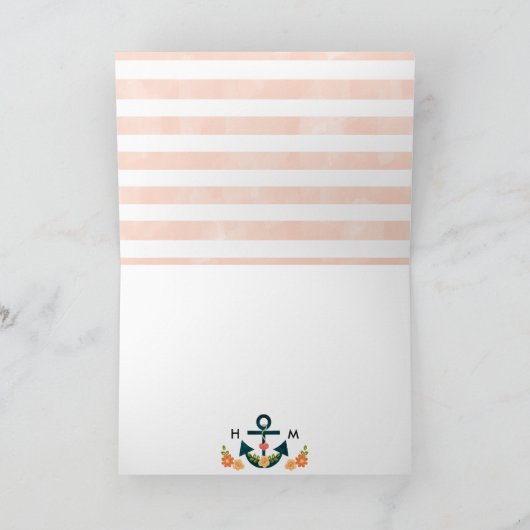 Monogram Koraal Marine Nautische Bruiloft Dank u Bedankkaart (Binnen)