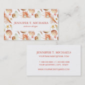 Monogram koraal met schelpen en krabben visitekaartje (Voorkant / Achterkant)