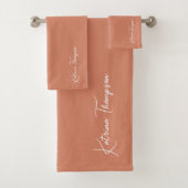 Monogram koraal Oranje modern handschrift Bad Handdoek (Insitu)