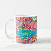 Monogram koraal Oranje modern Paisley Pattern Koffiemok (Links)