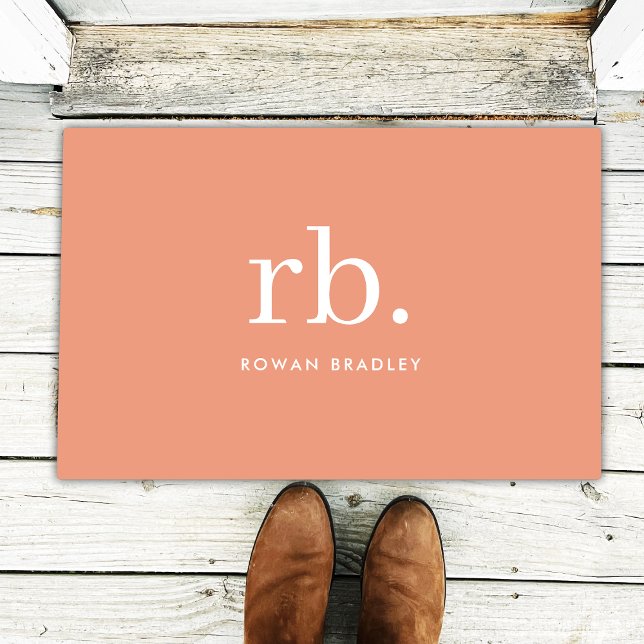 Monogram Koraal Peach Elegant Feminine minimalist Deurmat (Feminine stylish coral peach unique monogram doormat.)
