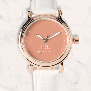 Monogram Koraal Peach Elegant Feminine minimalist  Horloge