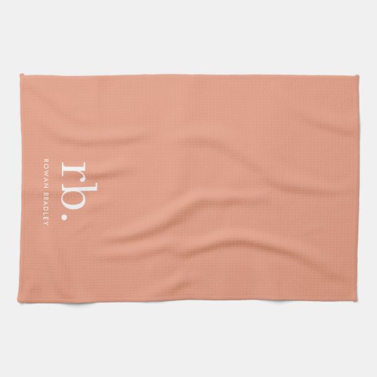 Monogram Koraal Peach Elegant Feminine minimalist Theedoek (Horizontaal)