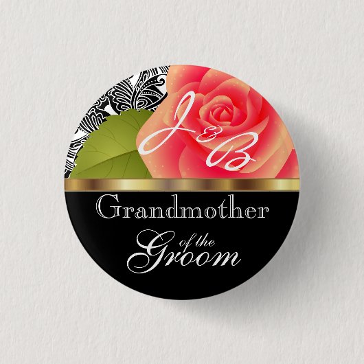 Monogram koraal Roos - Bridal Wedding Party Button (Voorkant)