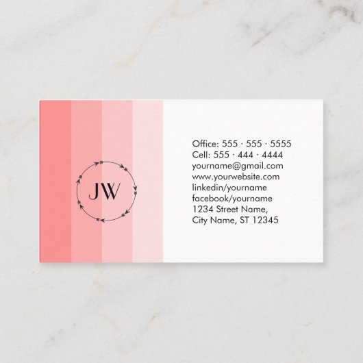 Monogram koraal roze deeg visitekaartje (Achterkant)